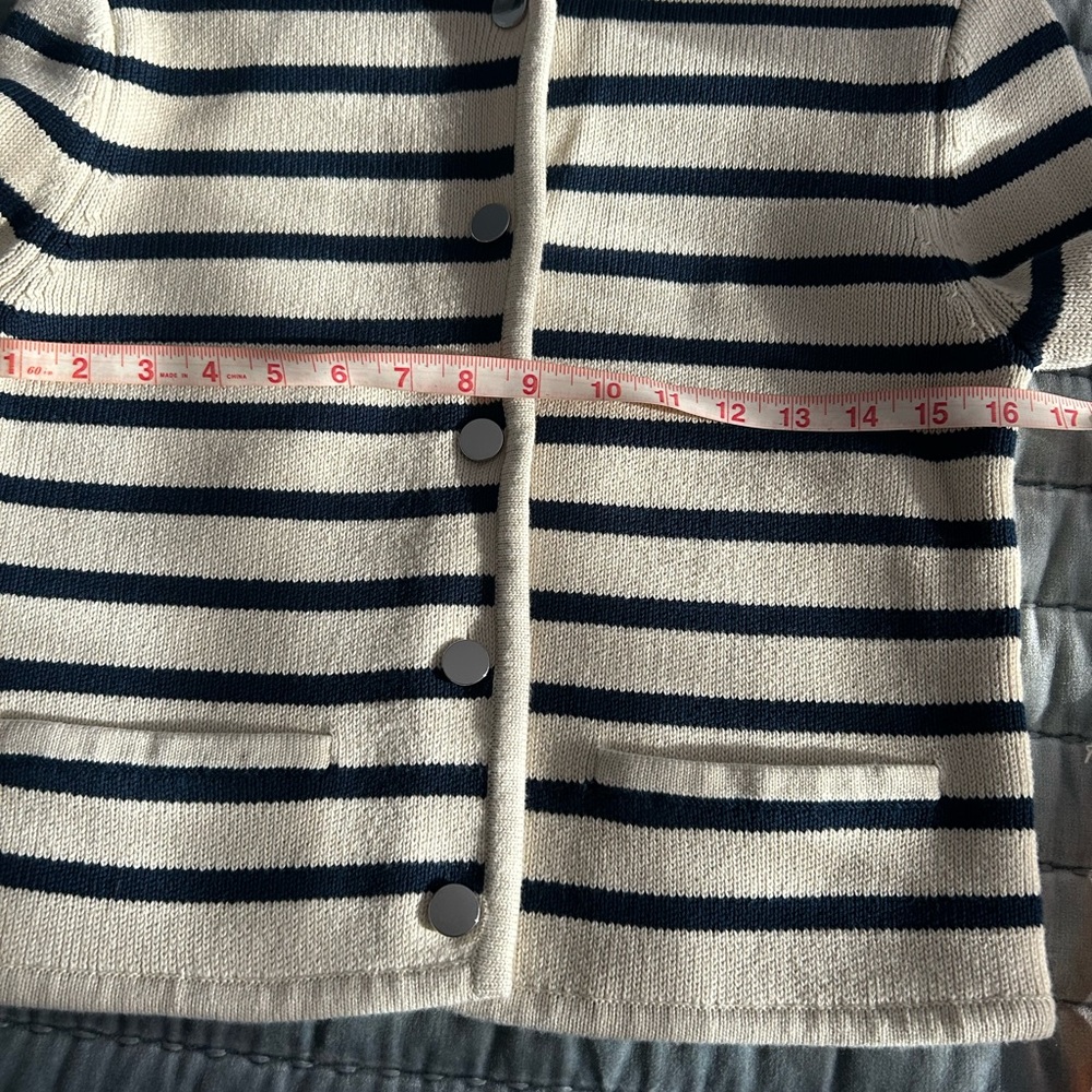Theory Classic Cream and Blue Knit Cardigan - Picture 7 of 13